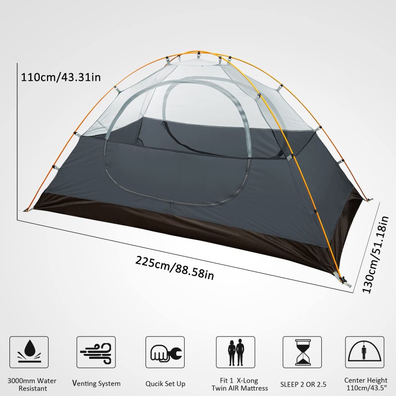 Bessport Camping Tent 2 Person Tent Waterproof Two Doors Backpacking Tent Easy Setup Lightweight for Outdoor, Hiking Mountaineering Travel - Image 2